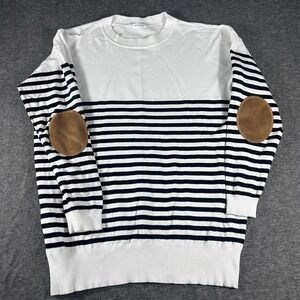 Chic Soul Women's Cozy Crew Neck Striped Sweater Patch Elbow Nautical Size 2X